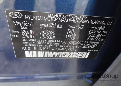 2021 Hyundai Santa Fe Sel from USA, damaged, VIN 5NMS3DAJ0MH371194